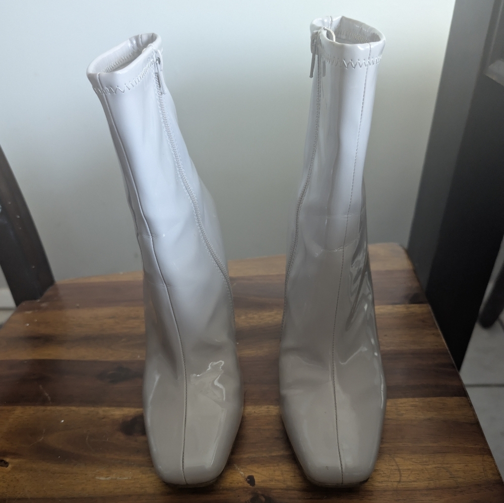 Steve Madden Boot Lynden Square Toe Side Zip Block Heel Ankle Boot Bone   Sz 8.5 - Picture 6 of 12